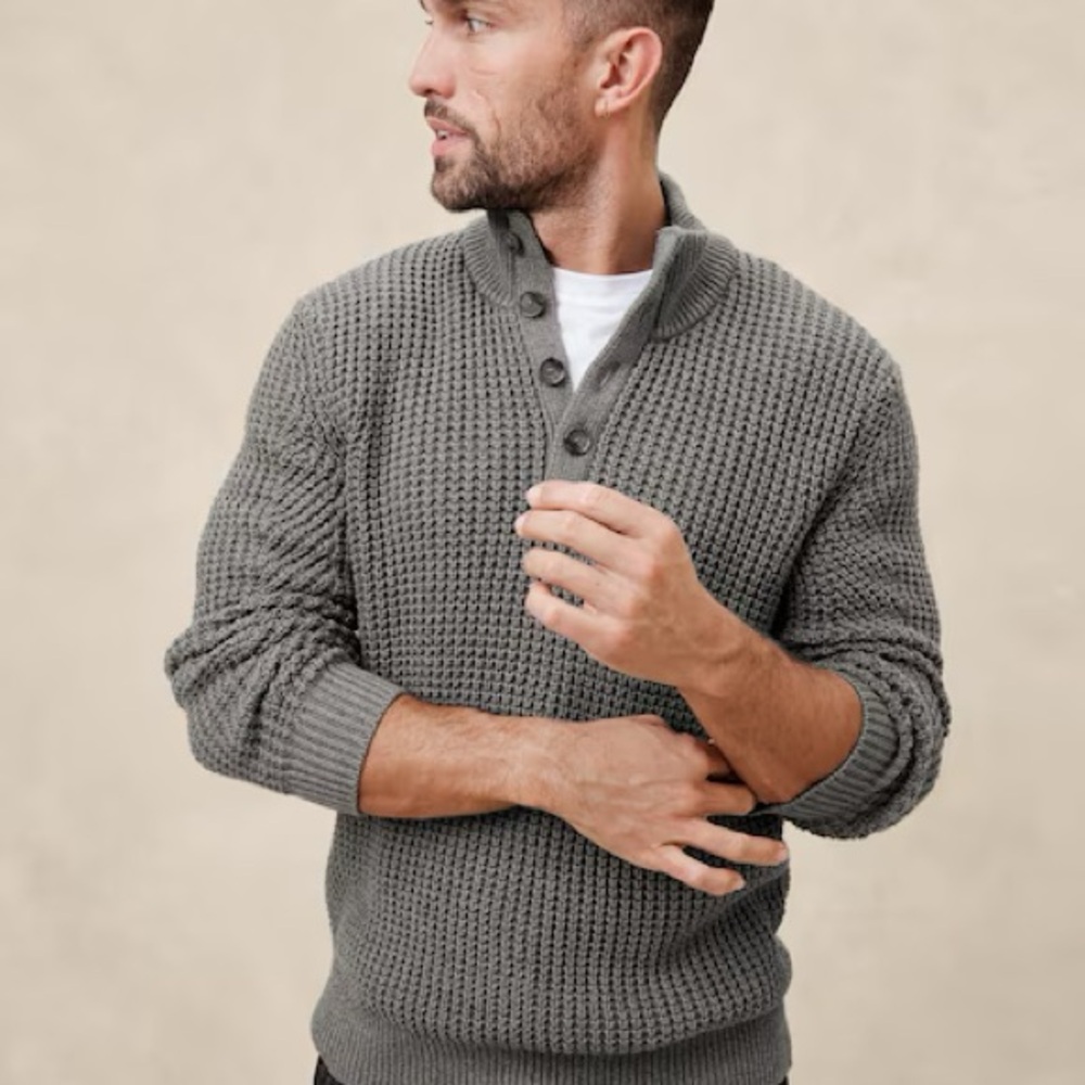 Banana Republic Factory Gray Chunky Knit Button Up Sweater